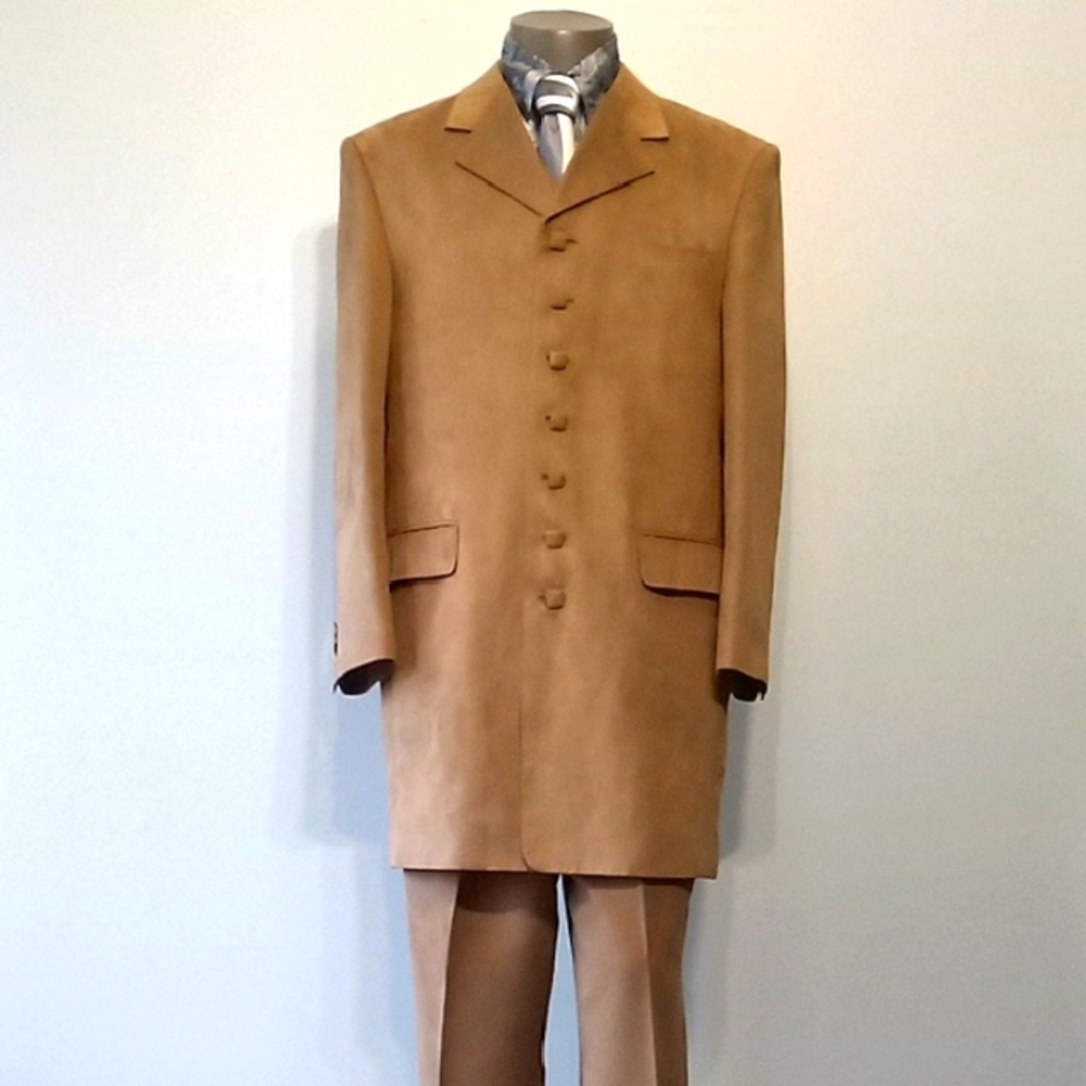 Italian Designed 3pc Champagne 7 Button Front Men's Suit by Milano Moda